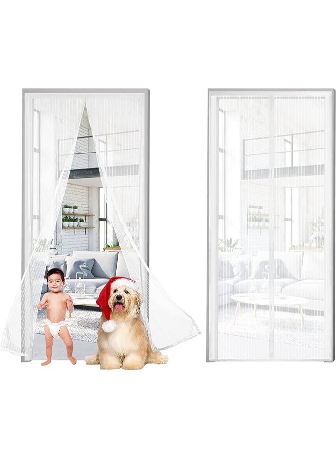 DUNISO Magic Mesh Magnet Fly Screen Door with Tie, 100x210cm Anti Mosquito Mesh Net,Reinforced with Full Frame  Magic Tape and Special Windproof Design,Insect Protection Door no Gap, Easy to Install Without Drilling (White) - Image 2